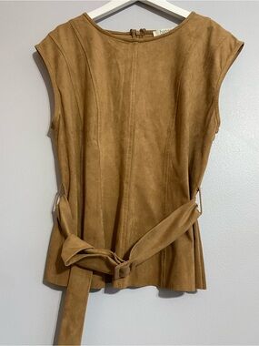 NWT Benaar LA Gwen Suede Belted Cap Sleeve Peplum Top